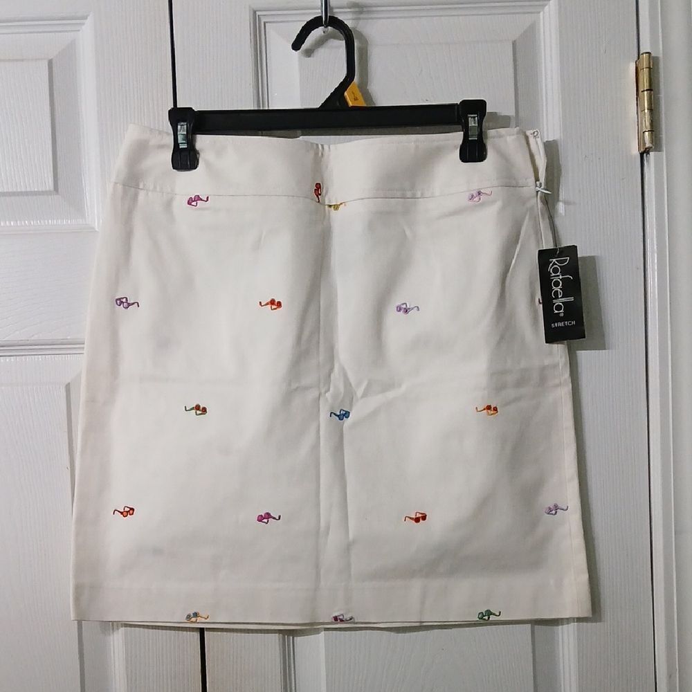 Rafaella stretch mini skirt embroidered sunglass print summer fun  Sz 10 NWT